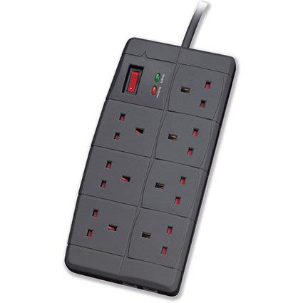 Compucessory Surge Adaptor 7 Outlet LED and UK Phone Socket 13A 250V AC Max.1836 Joules