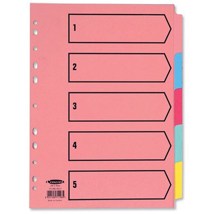 Concord Subject Dividers - 230 Micron / 5-Part / Printed A4 / Assorted
