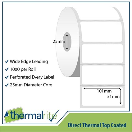 Thermalrite Direct Thermal Labels, 101x51mm, 25mm core, 1000 Labels per Roll, Pack of 20