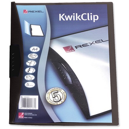 Rexel Kwikclip Folder 3mm Spine for 30 Sheets A4 Black [Pack 25]