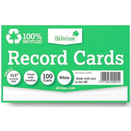 Silvine 100 Recycled Flash Revision Cards 127 x 76mm Ruled (Pack 10) -