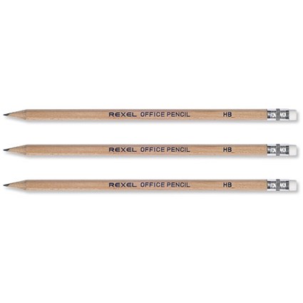 Rexel Office Pencil Natural Wood with Eraser HB [Pack 144]