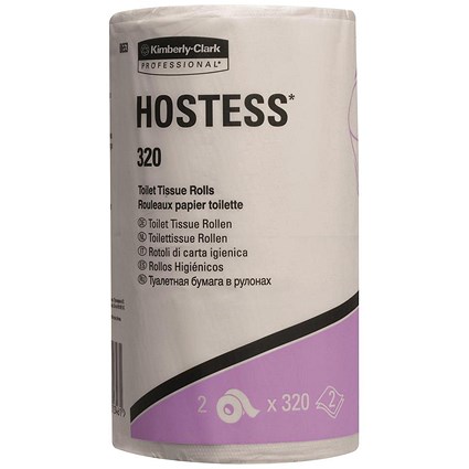 Hostess 320 Toilet Tissue Rolls, White, 2-Ply, 320 Sheets per Roll, 18 Twin Packs (36 Rolls)