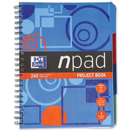 Oxford npad Project Book Wirebound with Integral Pocket 200 Pages 90gsm A4plus [Pack 3]