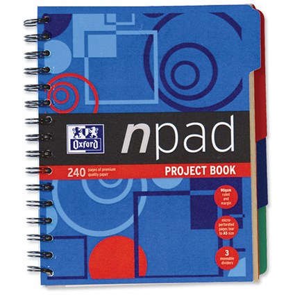 Oxford npad Project Book Wirebound with Integral Pocket 200 Pages 90gsm A5plus [Pack 3]