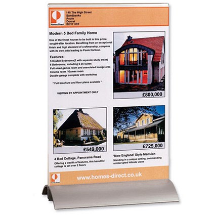 Durable Presenter Sign and Literature Holder Desktop Acrylic with Metal Base A5 Clear