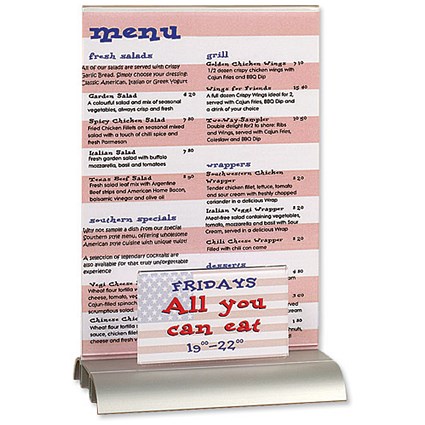 Durable Presenter Sign and Literature Holder Desktop Acrylic with Metal Base A5 Plus Clear