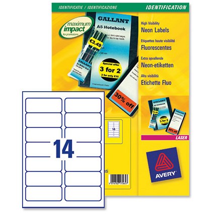 Avery Promotional Laser Labels / 99.1x38.1mm / Fluorescent Yellow / L7263-25 / 350 Labels