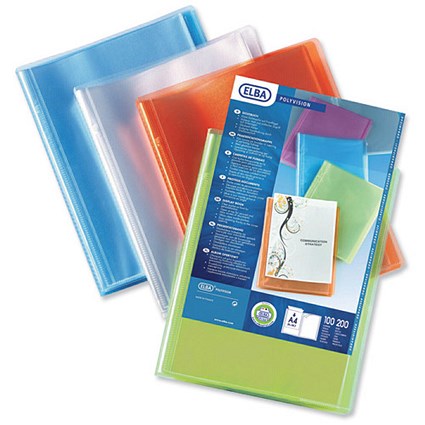 Elba Polyvision Display Book Polypropylene 20 Clear Pockets A4 Assorted [Pack 12]