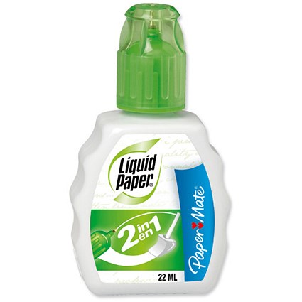 Paper Mate Liquid Paper Correction Fluid 2-in-1 Pen and Foam Brush Applicator 22ml [Pack 12]