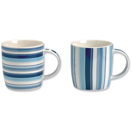 Churchill Dream Mug Set China 3 of Vertical and 3 of Horizontal Cobalt Stripes [Pack 6]