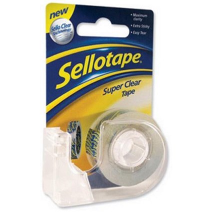 Sellotape Super Clear Tape Roll and Dispenser / 18mmx15m / Pack of 6