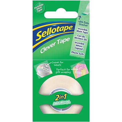 Sellotape Clever Tape Rolls, Write-on, Copier-friendly, Tearable, 18mm x 25m, Matt, Pack of 8