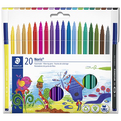 Staedtler Noris Fibre-Tip Pen 1mm Line Assorted Colours (Pack 20) -