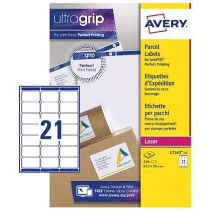 Avery Laser Address Labels 63.5 x 38.1 mm White (Pack 210 Labels) - L7160-10