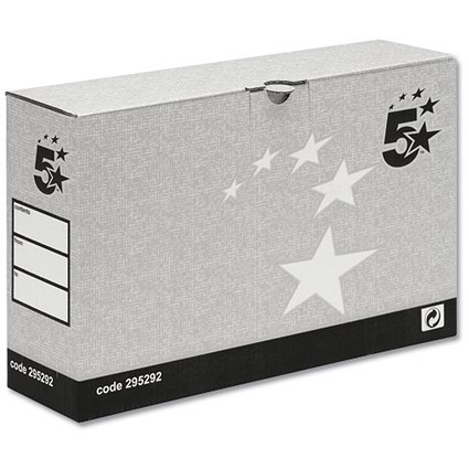 5 Star Transfer Case with Hinged Lid, Foolscap, Grey, Pack of 10