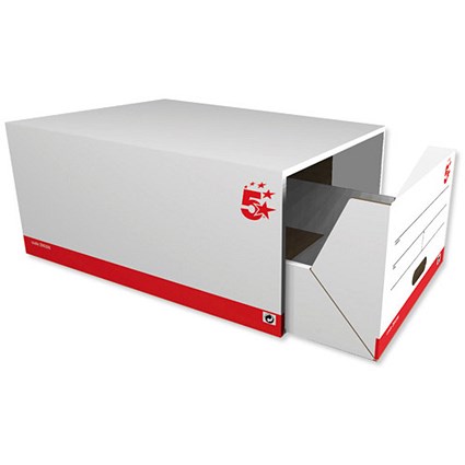5 Star Archive Storage Drawers, Red & White, Pack of 5