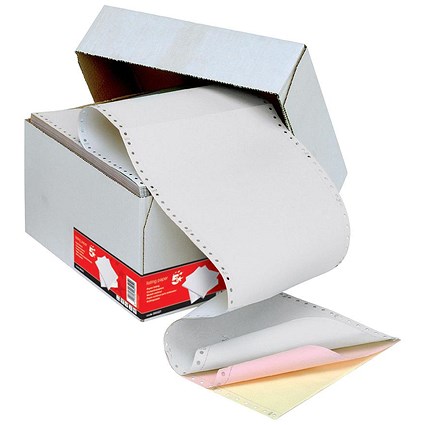 5 Star Computer Listing Paper, 3 Part, A4 (11.66 inch x 235mm), Microperforated, White, Pink & Yellow Sheets, Box (700 Sheets)
