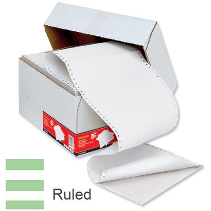 Computer Listing Paper / 2 Part / 11 inch x 368mm / White & Green / Ruled / Box (1000 Sheets)