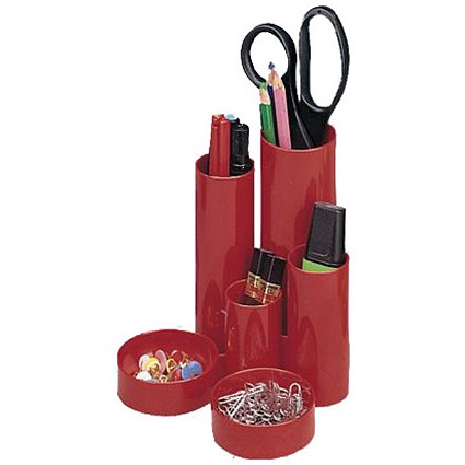 5 Star Desk Tidy with 6 Compartments - Red