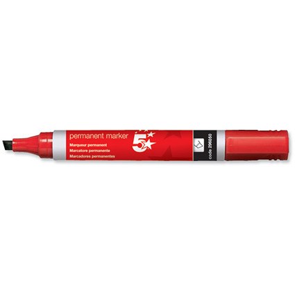 5 Star Permanent Marker Xylene/Toluene-free Smearproof Chisel Tip 1-4mm Line Red [Pack 12]