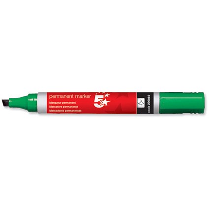 5 Star Permanent Marker Xylene/Toluene-free Smearproof Chisel Tip 1-4mm Line Green [Pack 12]