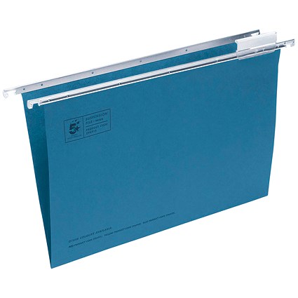 5 Star Suspension Files, V Base, 15mm Capacity, Foolscap, Blue, Pack of 50