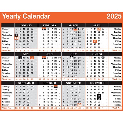 ValueX 2025 Year To View Calendar, 250 x 205mm