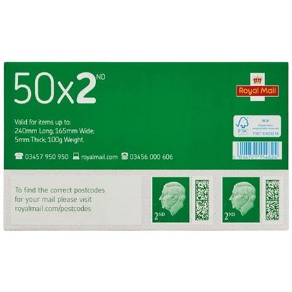 Royal Mail 2nd class postage stamps – 50 per pack