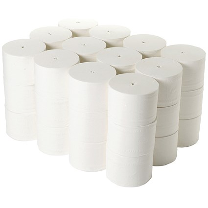 2Work Micro Twin Coreless Toilet Rolls, 2-Ply, 800 Sheets, Pack of 36