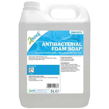 2Work Antibacterial Foam Hand Wash, 5 Litre