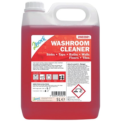 2Work Concentrated Odourless Washroom Cleaner, 5 Litres | Paperstone