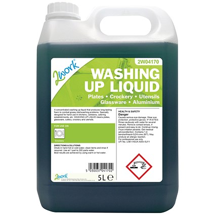 2Work Gentle Washing Up Liquid, 5 Litres