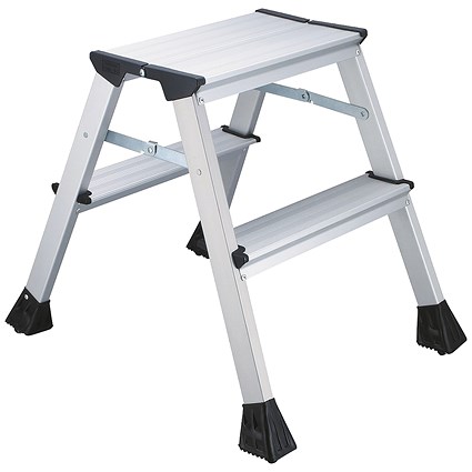 2Work Mini Metal Folding Ladder, 2-Step, Silver
