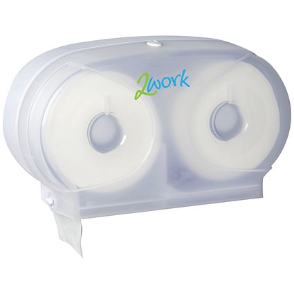 2Work Micro Twin Toilet Roll Dispenser, Clear