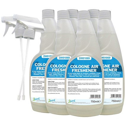 2Work Cologne Air Freshener Spray, 750ml, Pack of 6