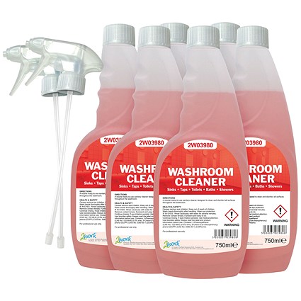2Work Washroom Cleaner Spray, 750ml, Pack of 6 2Work Washroom Cleaner Spray, 750ml, Pack of 6