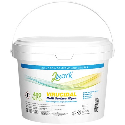2Work Virucidal Multi Surface Wipes, Pack of 400 2Work Virucidal Multi Surface Wipes, Pack of 400