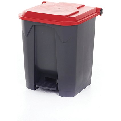 2Work Pedal Bin with Coloured Lid 30L Grey/Red 370x380x455mm