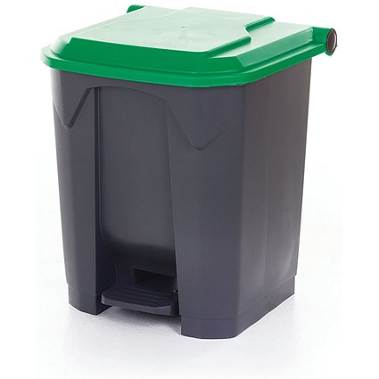 2Work Pedal Bin with Coloured Lid 30L Grey/Green 370x380x455mm