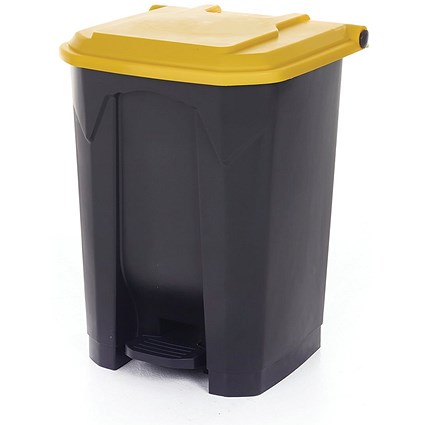 2Work Pedal Bin with Coloured Lid 50L Grey/Ylw 380x410x560mm
