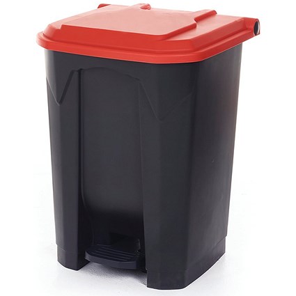 2Work Pedal Bin with Coloured Lid 50L Grey/Red 380x410x560mm