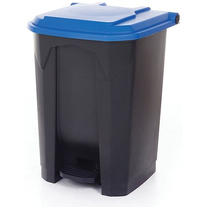 2Work Pedal Bin with Coloured Lid 50L Grey/Blue 380x410x560mm