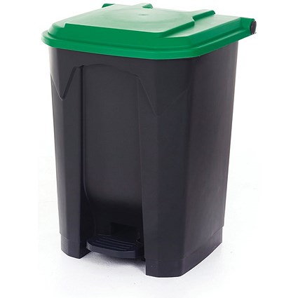 2Work Pedal Bin with Coloured Lid 50L Grey/Green 380x410x560mm