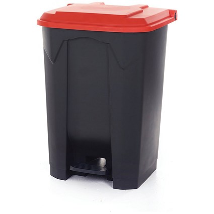 2Work Pedal Bin with Coloured Lid 80L Grey/Red 410x470x670mm