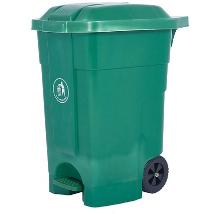 2Work Wheelie Bin with Foot Pedal 70 Litre Dark Green
