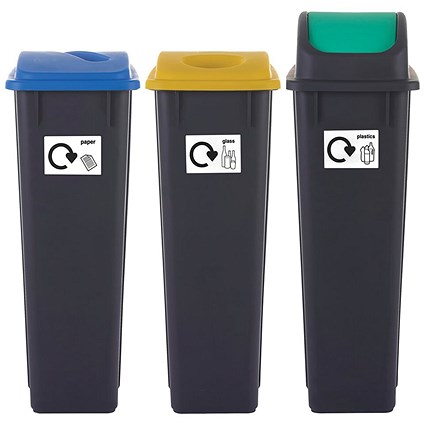 2Work Recycling Bins 90 Litre Assorted Pack of 3
