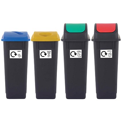 2Work Recycling Bins 65 Litre Assorted Pack of 4