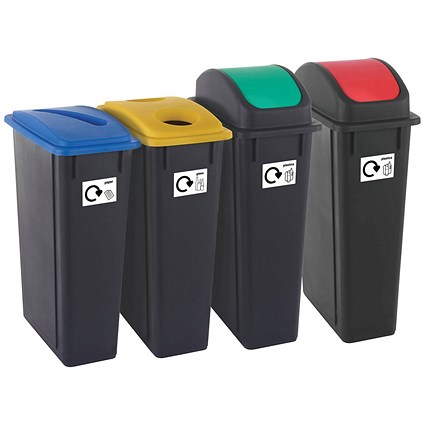 2Work Recycling Bins 90 Litre Assorted Pack of 4