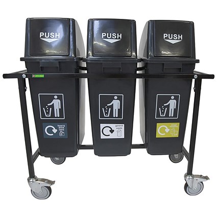 2Work Mobile Recycling Trolley with 3x60 Litre Bins